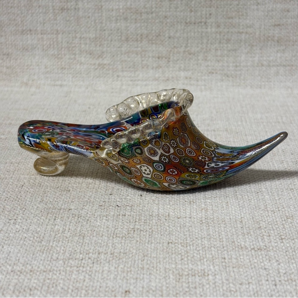 GlassOfVenice Murano Glass Golden Quilt Millefiori Slipper - Picture 2 of 8